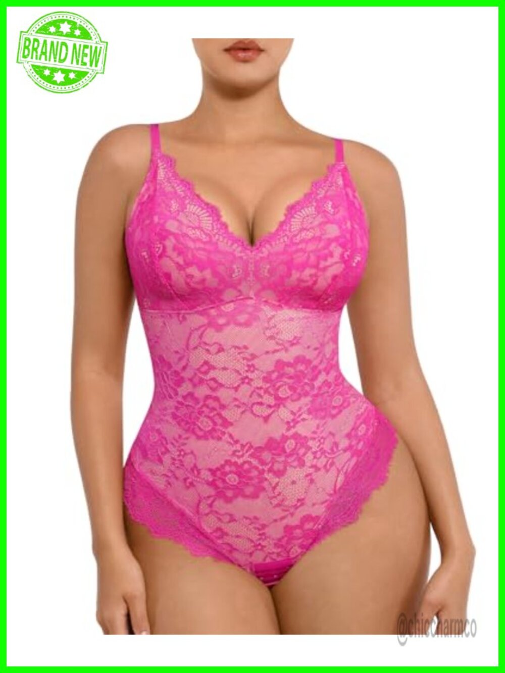 Lace Shapewear Bodysuit Tummy Control V-Neck Sleeveless Thong